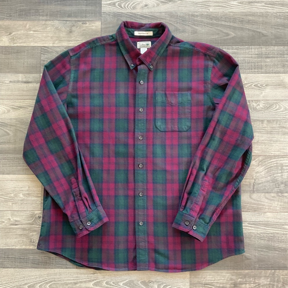 LL Bean Scotch Flannel Shirt Men’s XL Trad. Fit Red Green Black Plaid 228061